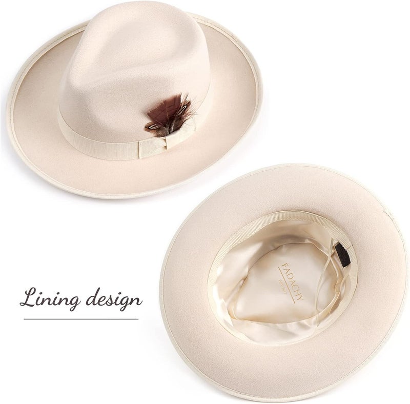 FADACHY Fedora Hats for Men & Women Wide Brim Felt Hat Dress Panama Trilby Hats - Image 3